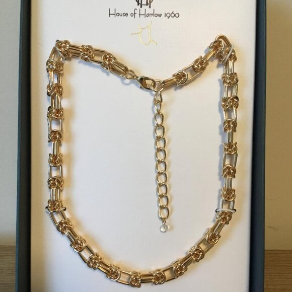House Of Harlow 1960 Swirl Links Gold Filled Plated Chain Necklace 17" + 3" NEW - Picture 1 of 2